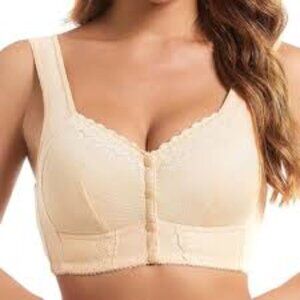 Moona Bra Peach Button Front Wire Free Comfort Bra NWT Size M NEW